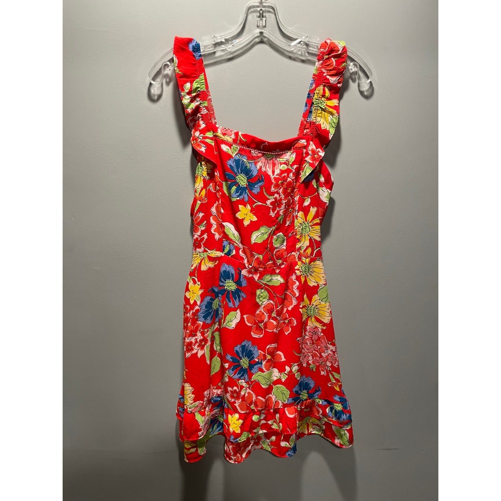 Jessica Simpson Red Floral Ruffle Mini Dress Small Cutout Back Tie Sundress